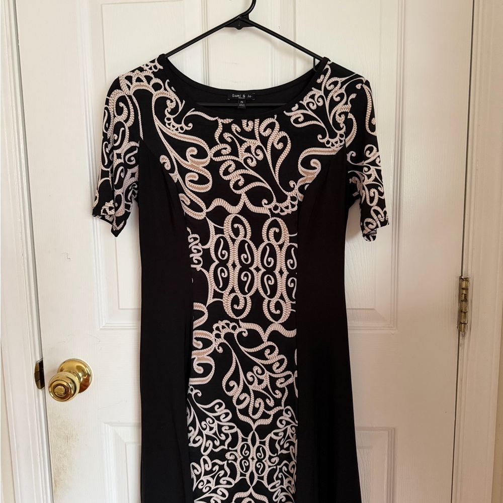 Sami & Jo Black Dress with Cream Scroll Pattern